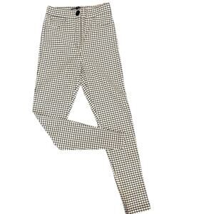 Zara Women's High Rise Cream and Black Window Pane Pants, Size Small